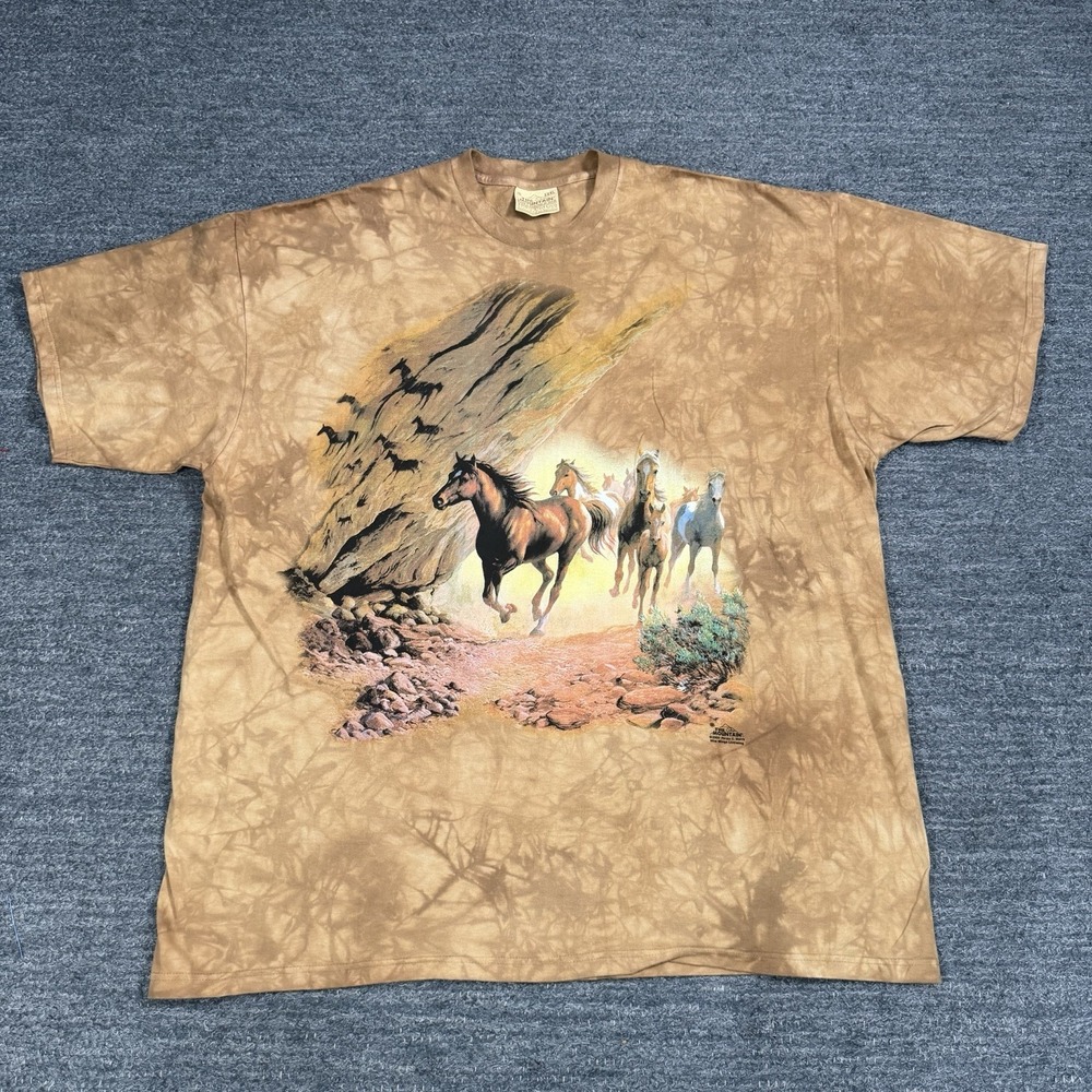 The Mountain T-Shirt 3XL XXXL Brown Tie Dye Horses 2000 Y2K Western Persis Weirs
